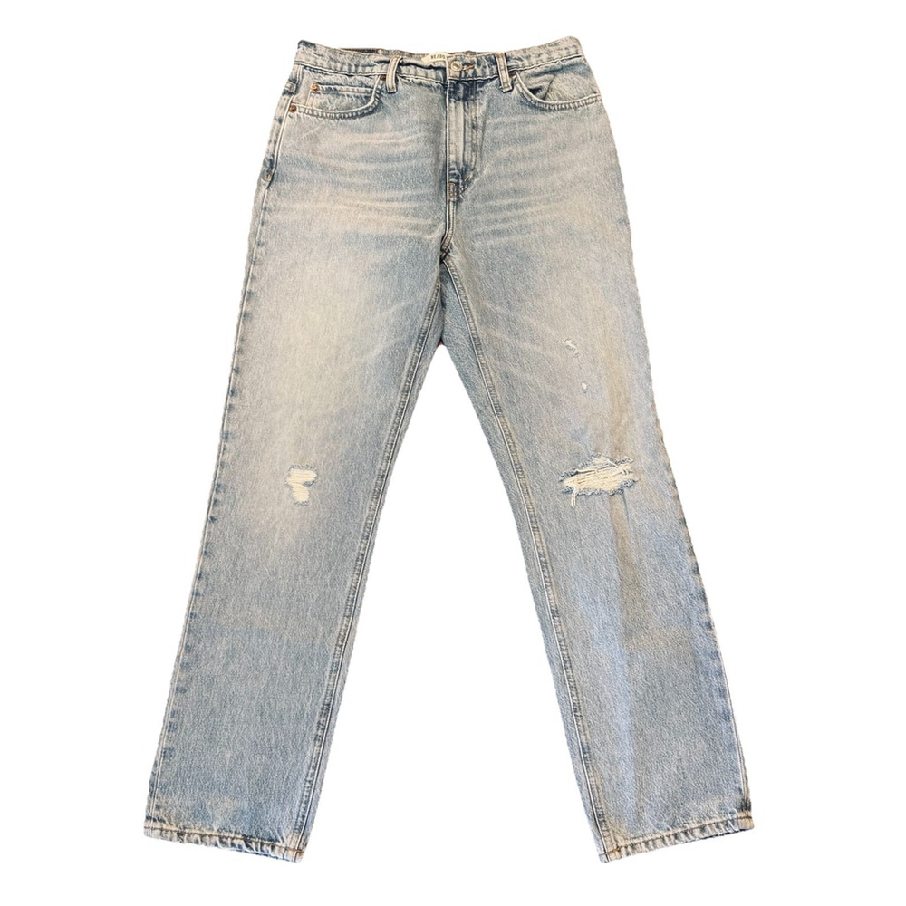 RE/DONE Womens' 70s Straight Jean Size:30 Distressed High Rise Cotton